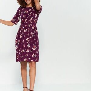 Emily& Fin Novelty Skier print Midi Fit Flare Dress Rockabilly Retro Quirky Sz S